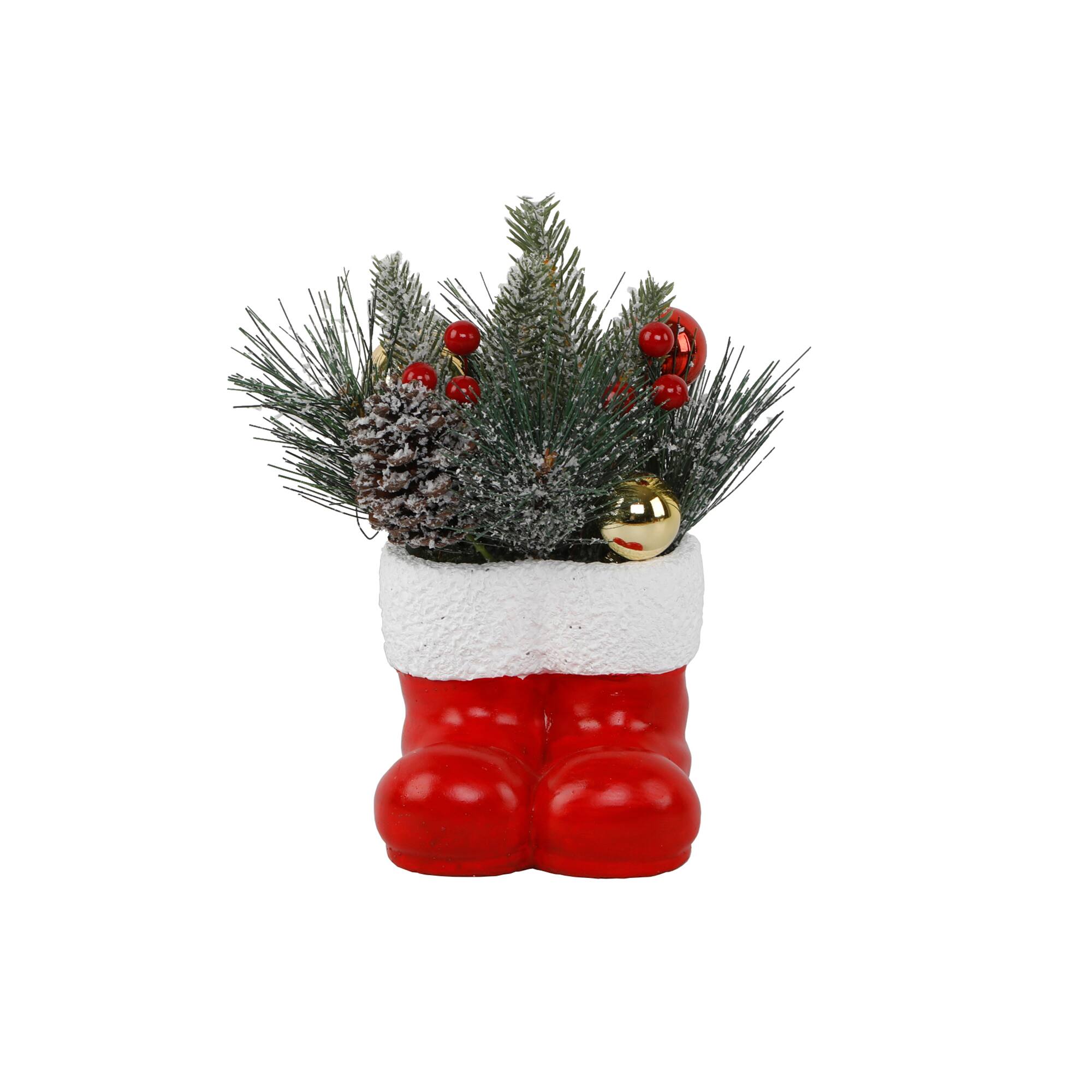 6" Christmas Arrangement In Cement Santa Boots